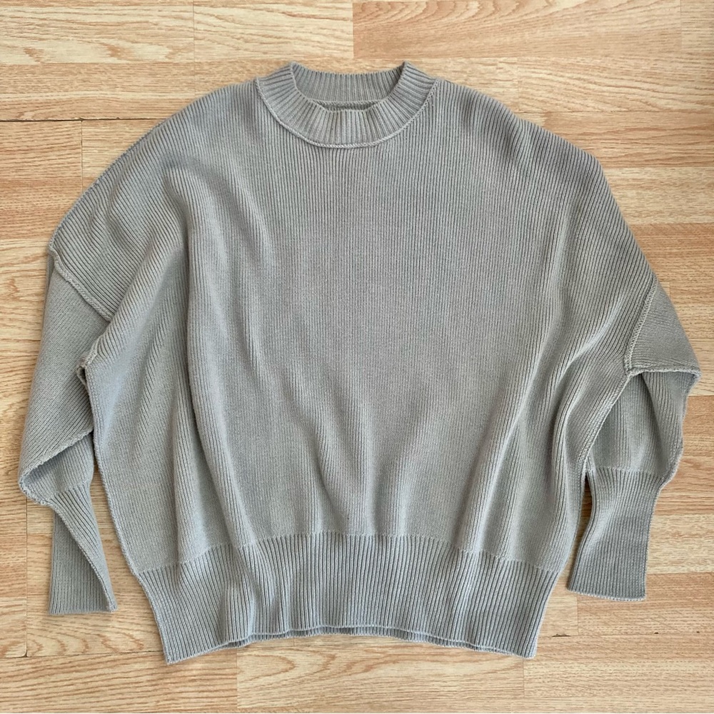Chelsea DeBoer Lily & Lottie Relaxed Light Grey Ribbed Drop Shoulder Sweater M